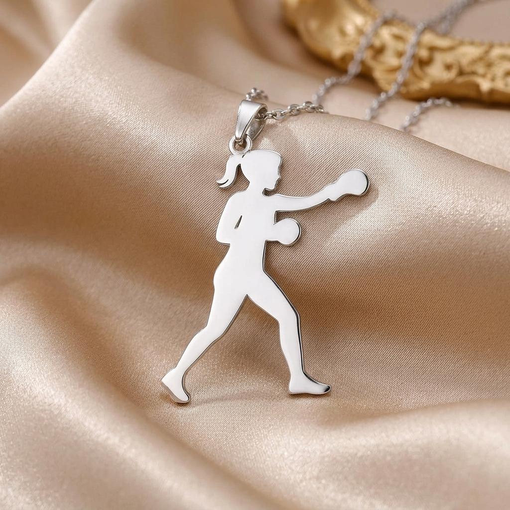 Female Boxer Necklace | 925 Sterling Silver Jewelry | Fighter Spirit Pendant | Empowering Gift for Women