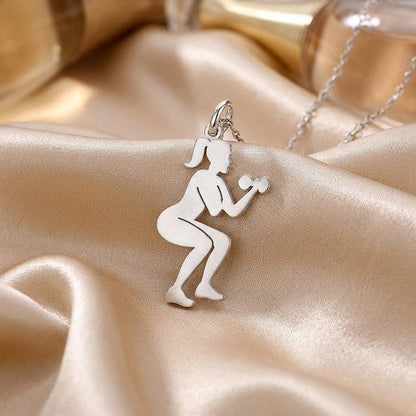 Fitness Woman Necklace | 925 Sterling Silver Jewelry | Pilates & Workout Motivation Pendant | Gift for Gym Lovers