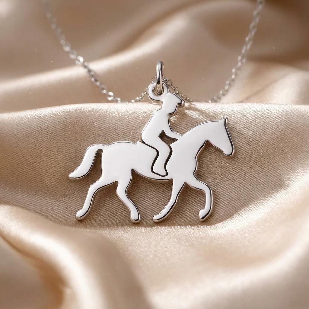 Horse Rider Necklace | 925 Sterling Silver Jewelry | Equestrian Silhouette Style | Meaningful Gift for Horse Lovers