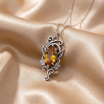 Elven Birthstone Necklace | 925 Sterling Silver Jewelry | Marquise Gem Fantasy Design | Magical Gift for Her