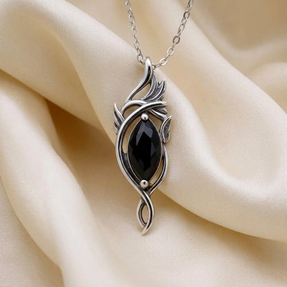Elven Flame Necklace | 925 Sterling Silver Jewelry | Onyx Gemstone Fantasy Design | Mystical Gift for Her