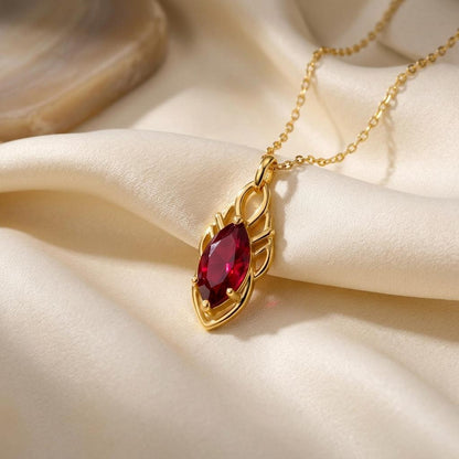 Elven Ruby Necklace | 14K Gold Plated Silver Jewelry | Red Gem Fantasy Design | July Birthstone Gift for Her