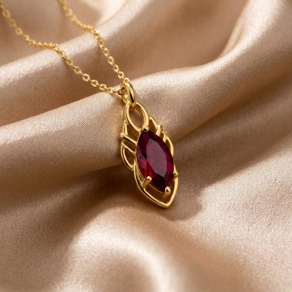 Elven Ruby Necklace | 14K Gold Plated Silver Jewelry | Red Gem Fantasy Design | July Birthstone Gift for Her