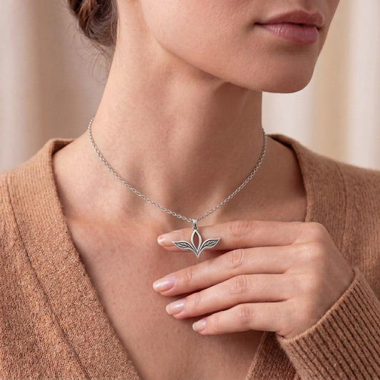 Close-up of handmade Elven Leaf Necklace | 925 Sterling Silver Jewelry | Fantasy Nature Pendant | Elvish Gift for Her