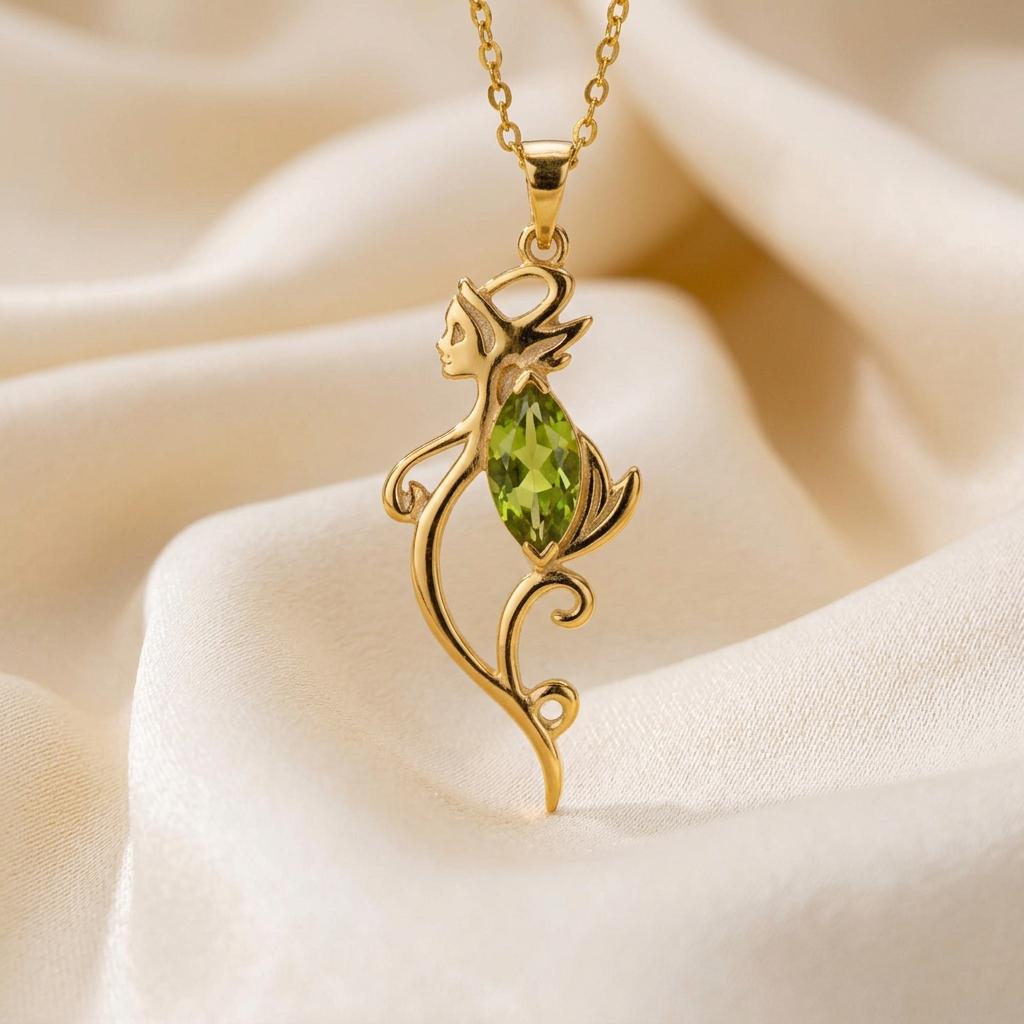 Peridot Elf Necklace | 925 Sterling Silver Women | Fantasy Elven Style | August Birthstone Gift