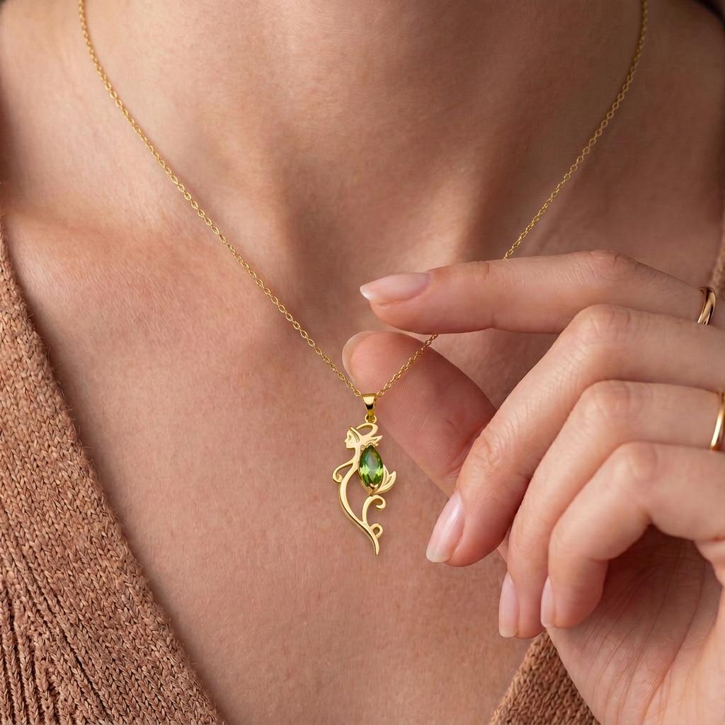 Peridot Elf Necklace | 925 Sterling Silver Women | Fantasy Elven Style | August Birthstone Gift