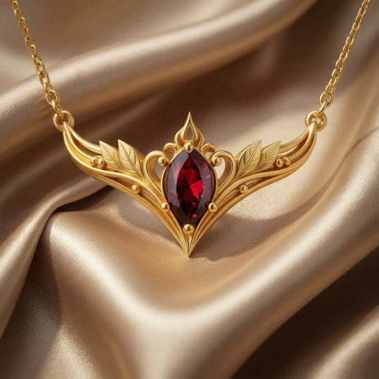 Elven Marquise Birthstone Necklace | 925 Sterling Silver Gold Plated | Leaf Wing Fantasy Design | Personalized Birthstone Gift