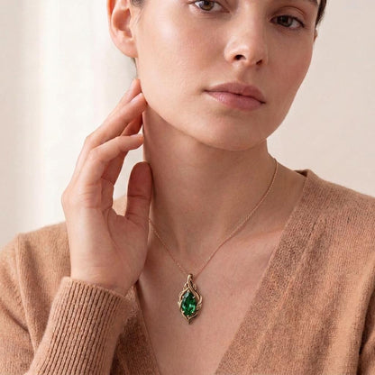 Marquise Birthstone Necklace | 925 Sterling Silver | Botanical Vine Leaf Fantasy Jewelry | Personalized Birthstone Gift