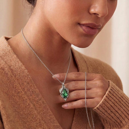 Emerald Gothic Necklace | 925 Sterling Silver Vintage Pendant | Antique Style Filigree Jewelry | Unique Gift for Her