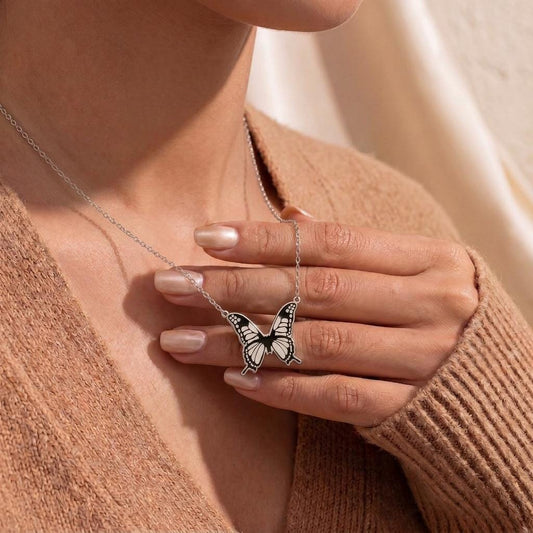 Front view of Monarch Butterfly Necklace | 925 Sterling Silver Women | Elegant Nature Style | Symbolic Change Gift in 925 sterling silver