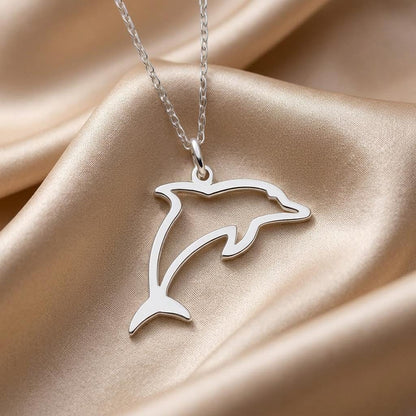 Dolphin Outline Pendant Necklace | 925 Sterling Silver Jewelry | Minimalist Ocean Spirit Design | Meaningful Gift for Her