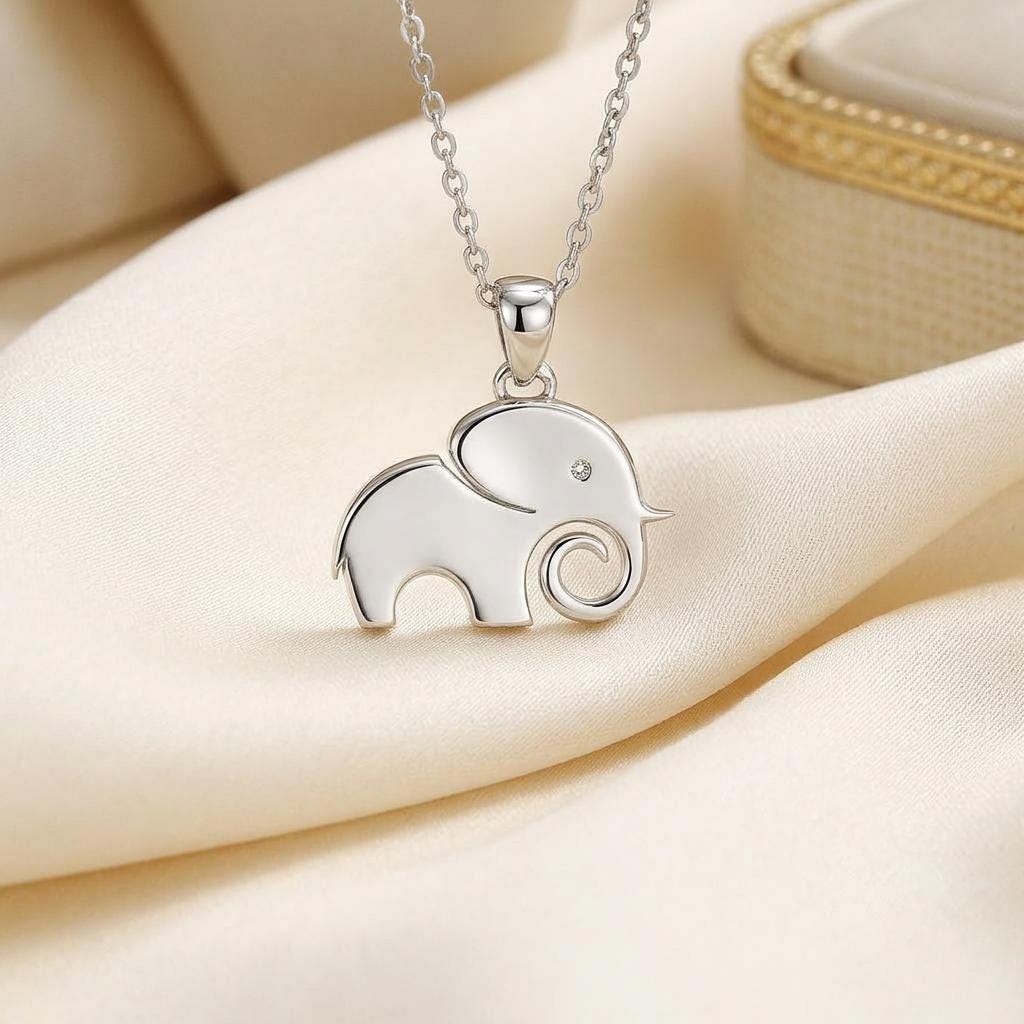 Elephant Silver Necklace, Symbol of Wisdom and Good Luck, Handmade 925 Sterling Silver Pendant
