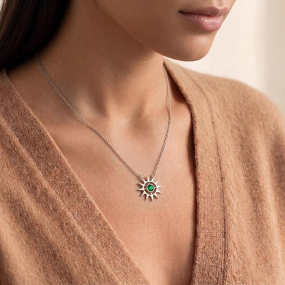 Birthstone Sun Necklace, Sterling Silver Solar Pendant, Handmade Celestial Jewelry