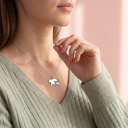 Bear and Cub Silver Necklace, Mother and Child Animal Jewelry, Handmade 925 Sterling Silver Pendant