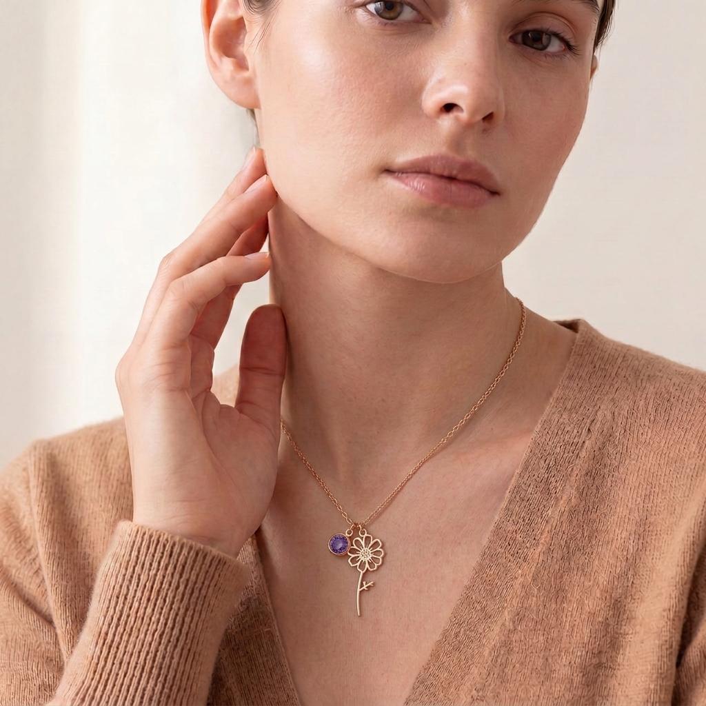 Cosmos Birth Flower Necklace | 925 Sterling Silver Jewelry | Botanical Birth Flower Style | October Birth Month Gift