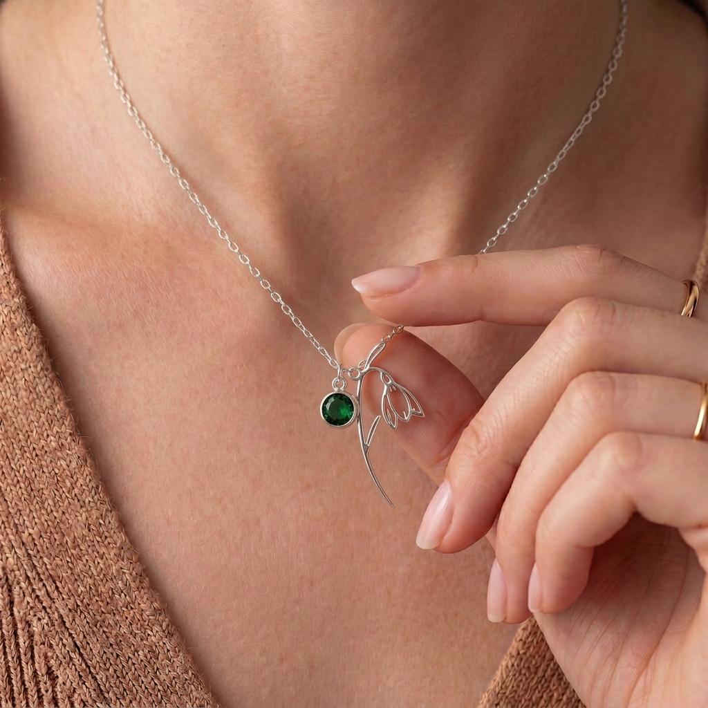 January Birth Flower Necklace | 925 Sterling Silver for Her | Snowdrop Floral Design | January Birthday Gift