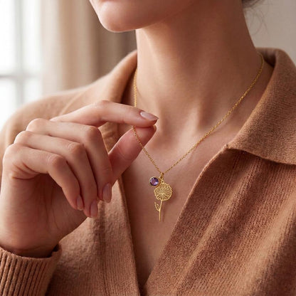 November Birth Flower Necklace | 925 Sterling Silver for Her | Chrysanthemum Floral Design | November Birthday Gift