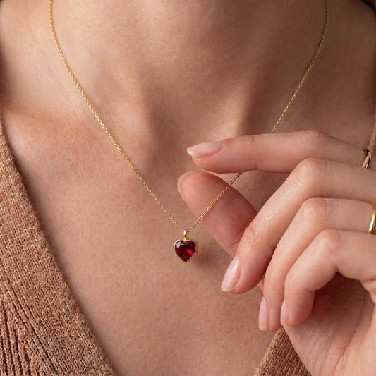 Front view of Heart Birthstone Necklace | 925 Sterling Silver for Women | Minimal Romantic Jewelry | Personalized Birthday Gift in 925 sterling silver