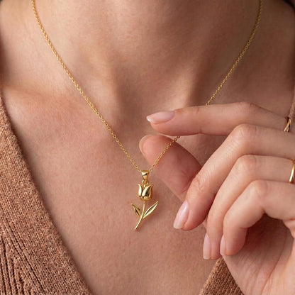 Tulip Flower Necklace | 925 Sterling Silver Pendant | Botanical Spring Design | Birthday and Mother Gift