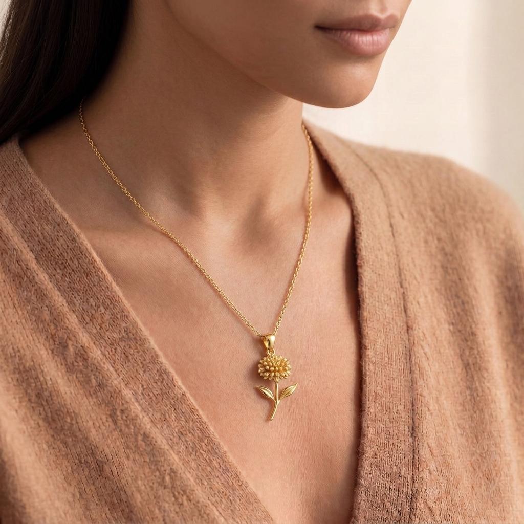Sedum Flower Pendant Necklace | 925 Sterling Silver for Women | Botanical Minimalist Style | Meaningful Birthday and Anniversary Gift
