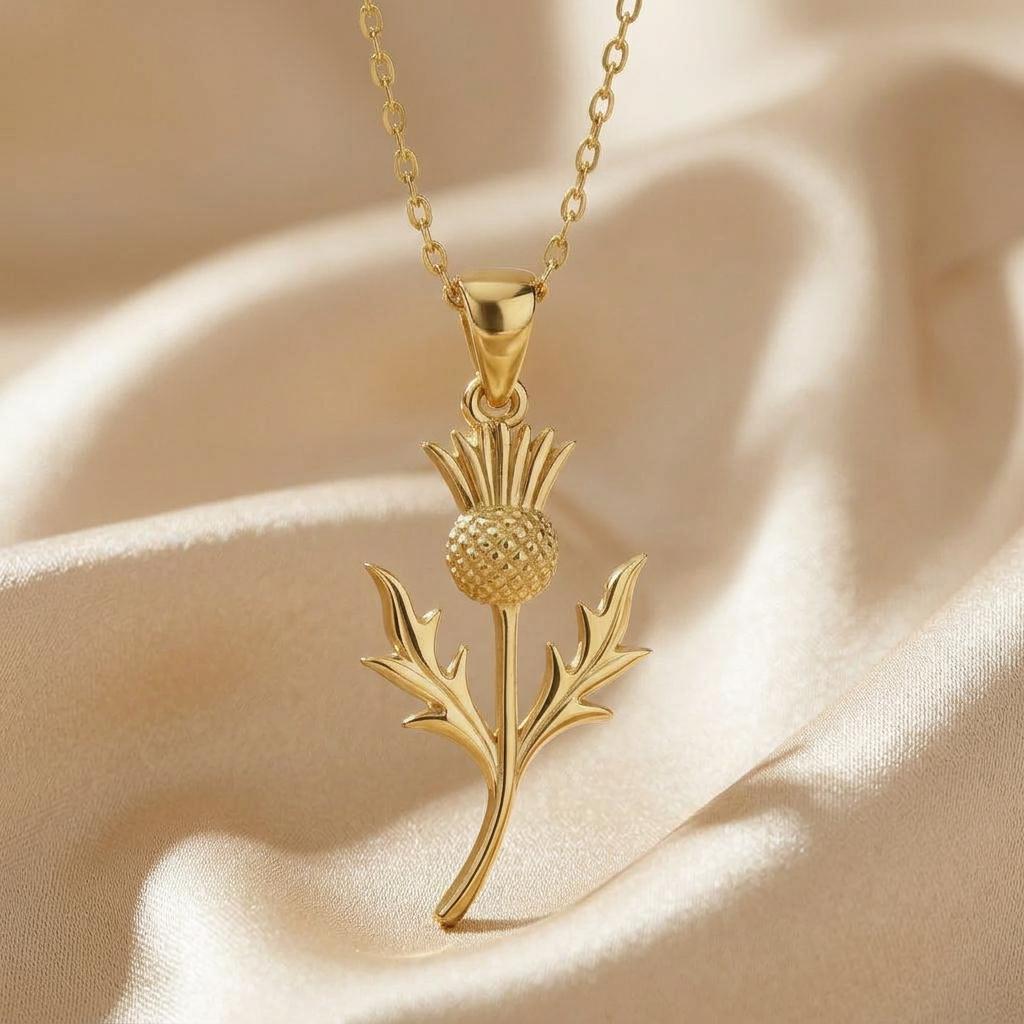 Thistle Flower Pendant Necklace | 925 Sterling Silver Women | Scottish Floral Symbol | Heritage and Strength Gift