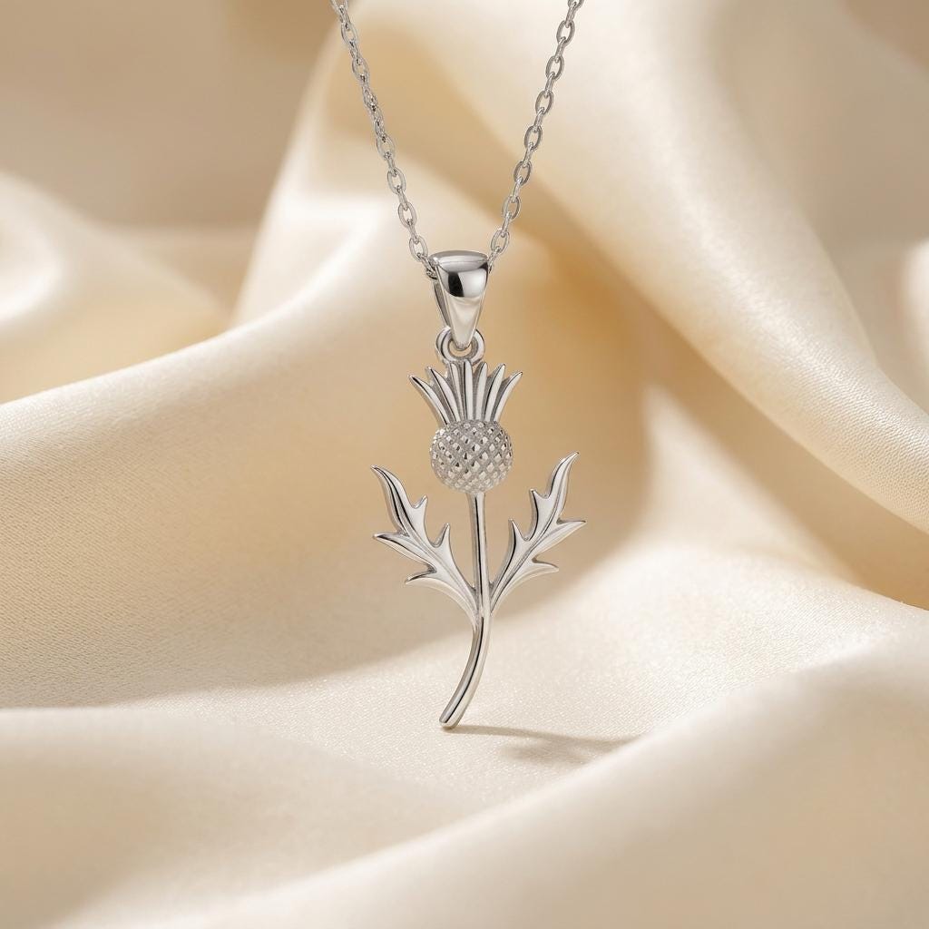 Thistle Flower Pendant Necklace | 925 Sterling Silver Women | Scottish Floral Symbol | Heritage and Strength Gift