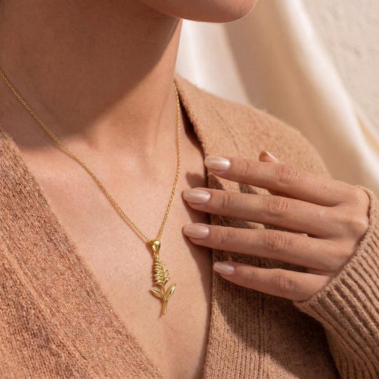 Front view of Salvia Flower Pendant Necklace | 925 Sterling Silver Jewelry | Floral Birth Flower Style | Meaningful Gift for Her in 925 sterling silver