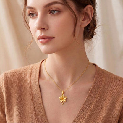 Plumeria Flower Pendant Necklace | 925 Sterling Silver Jewelry | Tropical Floral Symbol | Meaningful Gift for Her