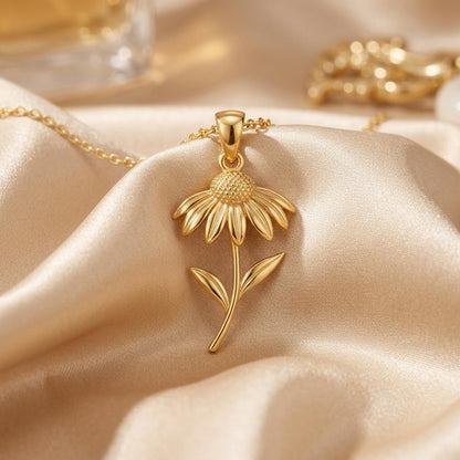 Echinacea Flower Pendant Necklace | 925 Sterling Silver | Botanical Healing Style | Gift of Strength and Renewal