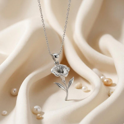 Morning Glory Flower Pendant Necklace | 925 Sterling Silver Jewelry | Floral Birth Flower Design | Symbolic Gift for New Beginnings