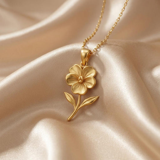 Front view of Violet Flower Pendant Necklace | 925 Sterling Silver Women Jewelry | February Birth Flower Design | Meaningful Gift for Her in 925 sterling silver