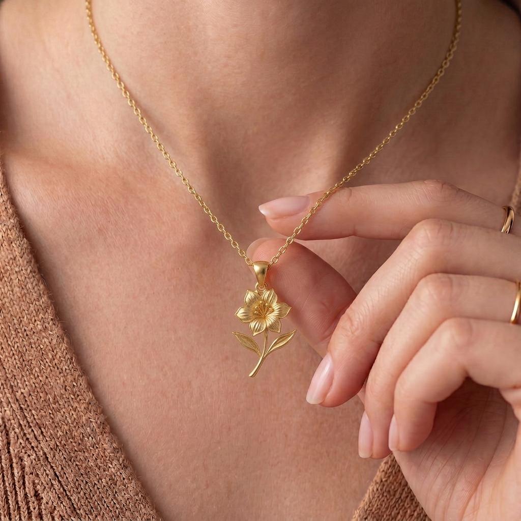 Rhododendron Flower Pendant Necklace | 925 Sterling Silver Women Jewelry | Bold Floral Birth Flower | Meaningful Gift for Her
