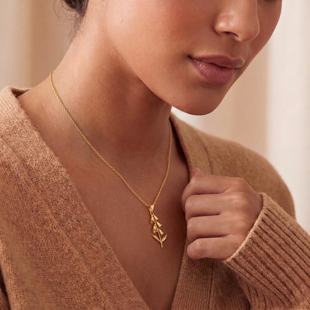 Foxglove Flower Pendant Necklace | 925 Sterling Silver | Botanical Floral Design | July Birth Flower Gift