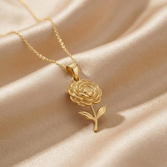 Front view of Ranunculus Flower Pendant Necklace | 925 Sterling Silver Jewelry | Botanical Floral Design | March Birth Flower Gift in 925 sterling silver