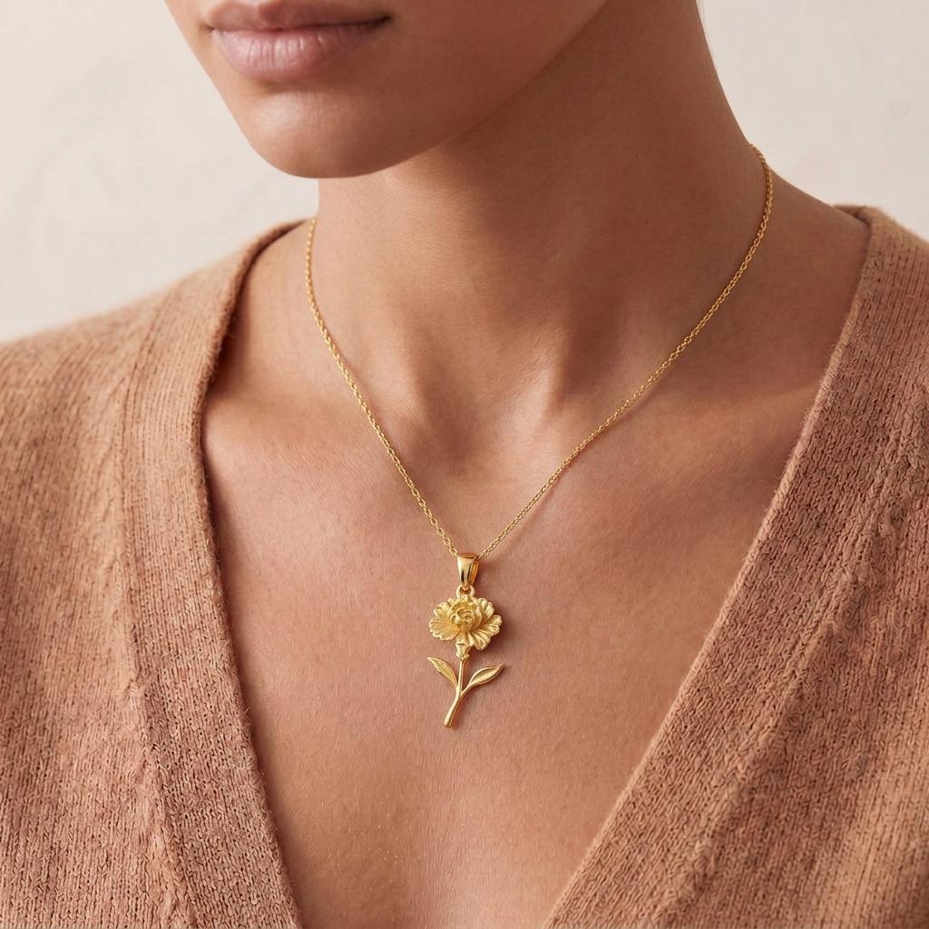 Carnation Flower Pendant Necklace | 925 Sterling Silver Jewelry | Botanical Floral Design | Meaningful Symbolic Gift