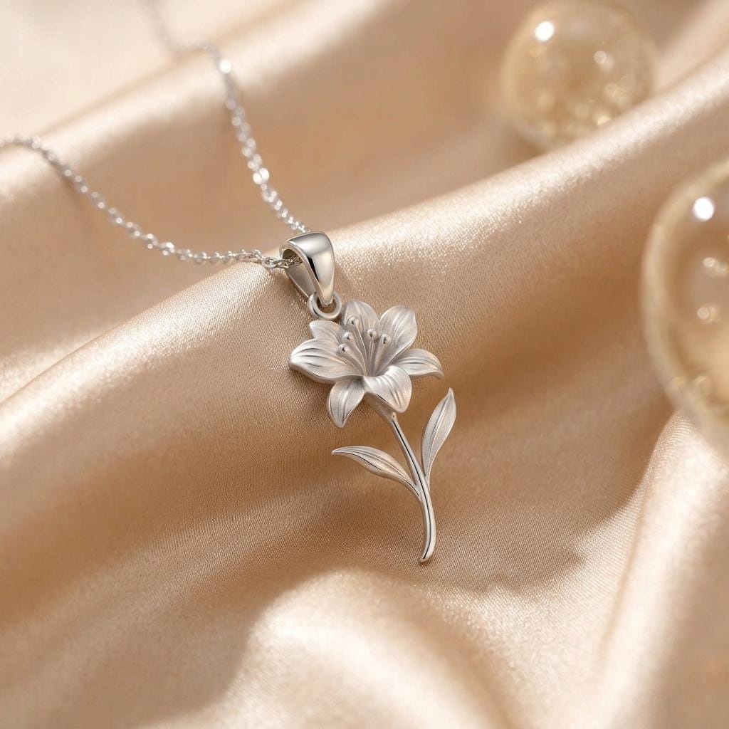 Alstroemeria Flower Pendant Necklace | 925 Sterling Silver | Botanical Floral Design | Meaningful Gift for Her