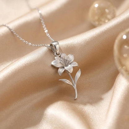 Alstroemeria Flower Pendant Necklace | 925 Sterling Silver | Botanical Floral Design | Meaningful Gift for Her