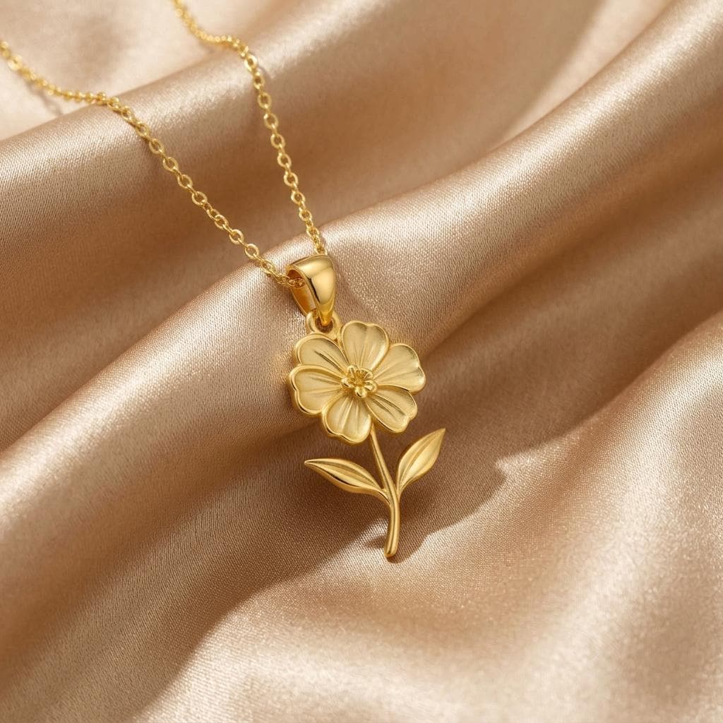 Geranium Flower Pendant Necklace | 18K Gold Plated 925 Silver Jewelry | Botanical Floral Design | May Birth Flower Gift
