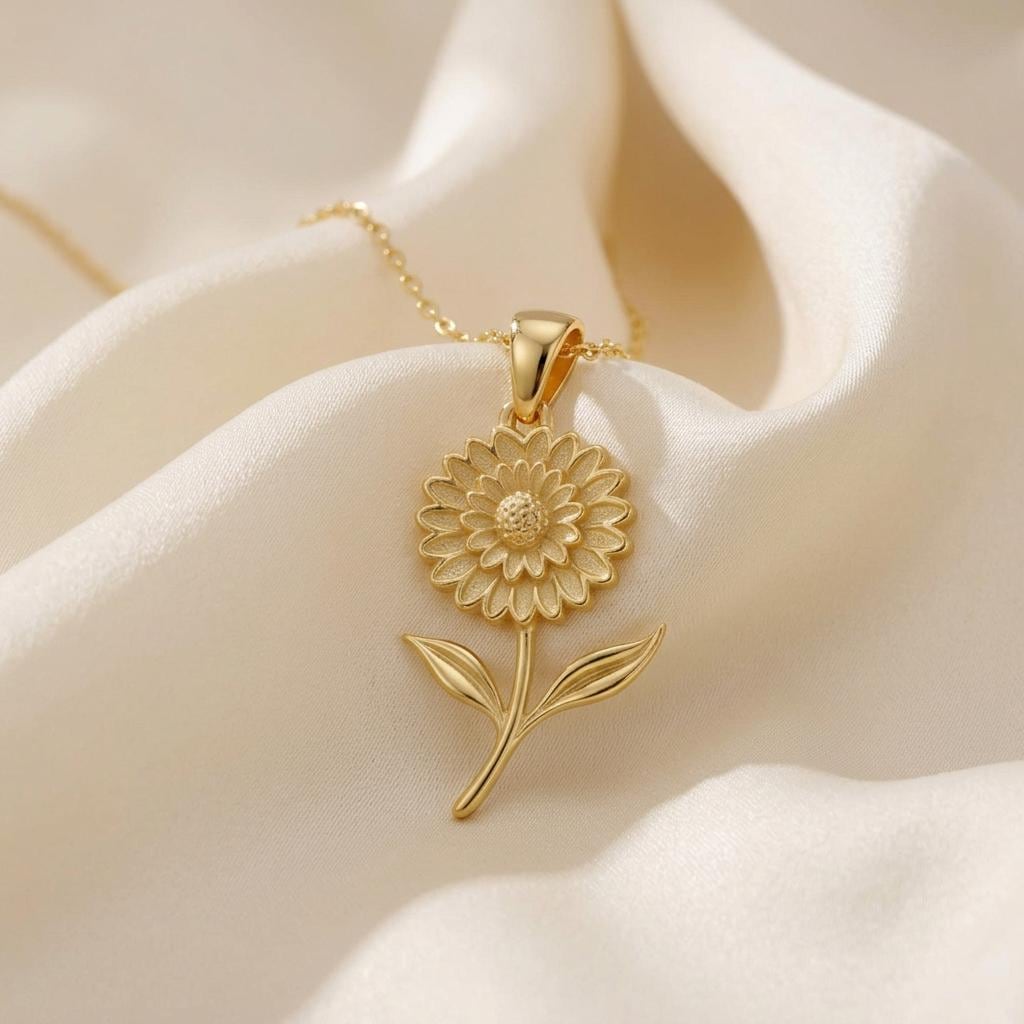Marigold Flower Necklace | 18K Gold Plated Silver | Botanical Birth Flower Design | Meaningful October Gift
