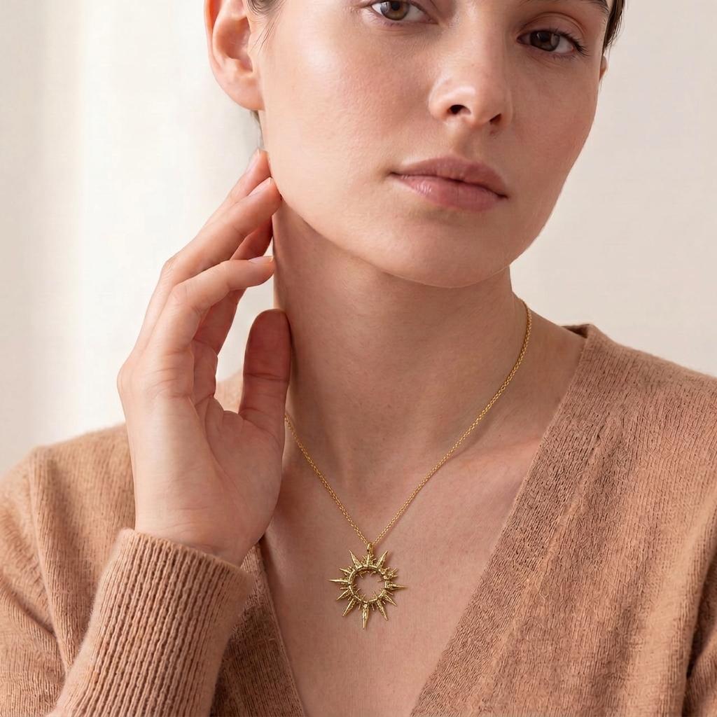 Solar Fragment Pendant Necklace | 925 Sterling Silver | Celestial Fragment Style | Unique Statement Gift