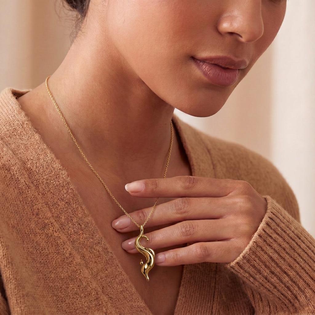 Tidal Drop Pendant Necklace | 925 Sterling Silver | Fluid Organic Design | Thoughtful Gift