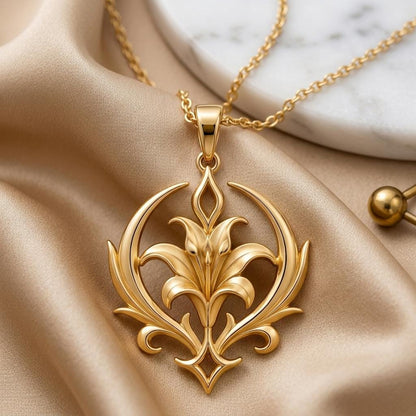 Aurora Lily Crest Necklace | 925 Sterling Silver | Crescent Lily Motif | Meaningful Gift for Her