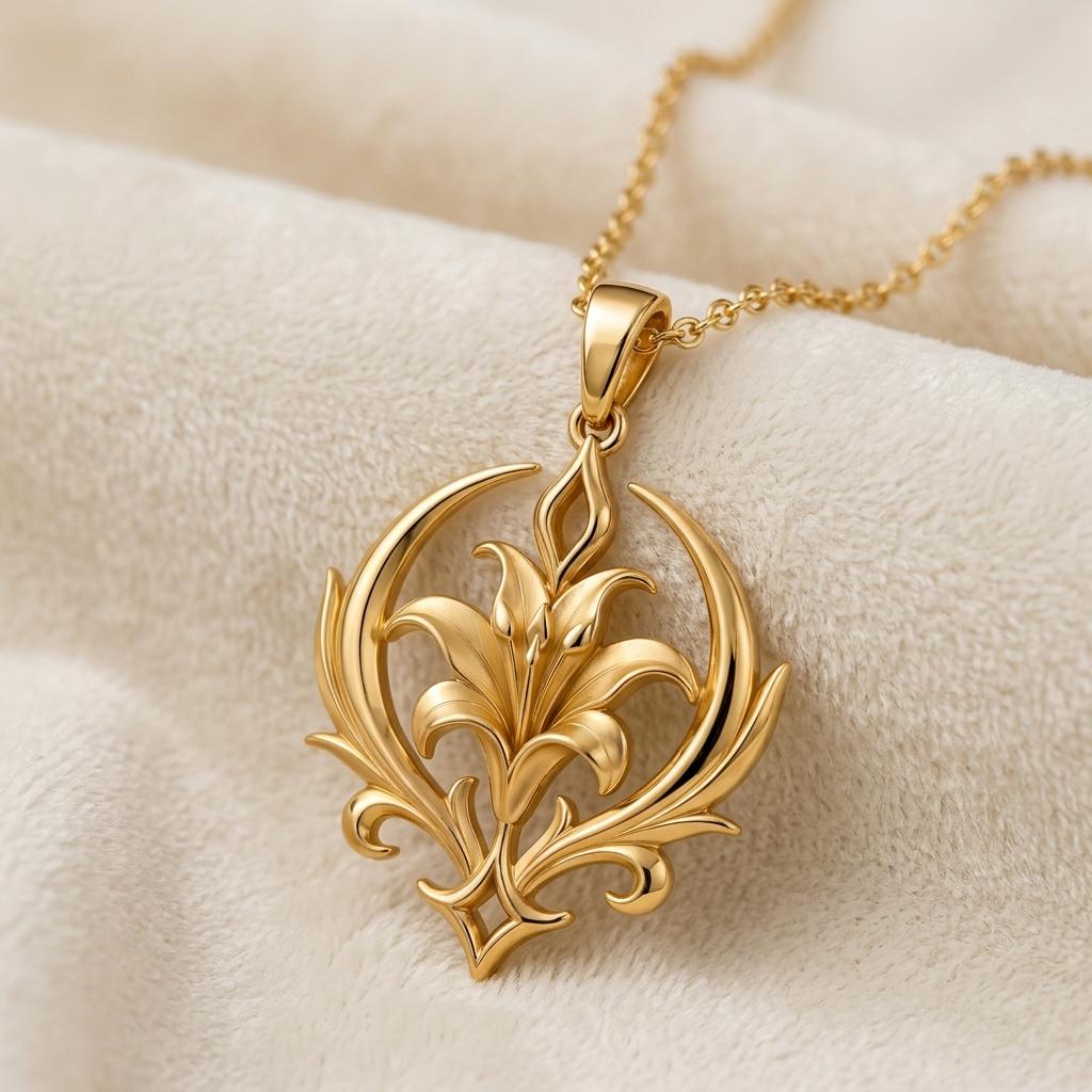 Aurora Lily Crest Necklace | 925 Sterling Silver | Crescent Lily Motif | Meaningful Gift for Her