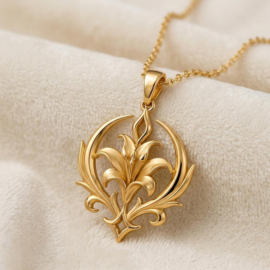 Aurora Lily Crest Necklace | 925 Sterling Silver | Crescent Lily Motif | Meaningful Gift for Her