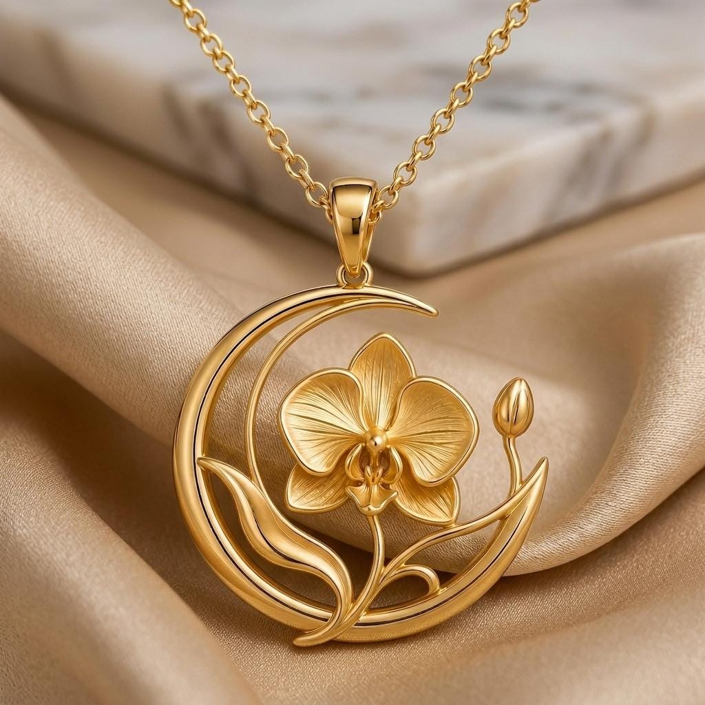 Moon Orchid Veil Pendant | Sterling Silver for Women | Celestial Orchid Design | Thoughtful Anniversary Gift