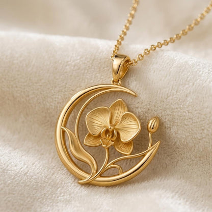 Moon Orchid Veil Pendant | Sterling Silver for Women | Celestial Orchid Design | Thoughtful Anniversary Gift