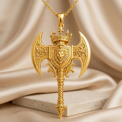 Divine Axe Crest Pendant | 925 Sterling Silver Men's | Ornate Medieval Fantasy | Strength & Protection Gift