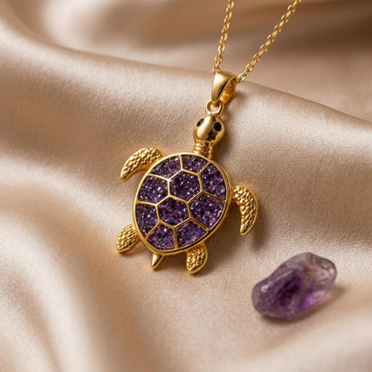 Amethyst Druzy Turtle Necklace | 925 Sterling Silver & Amethyst | Nature Inspired , Sparkling | Symbolic Protection Gift