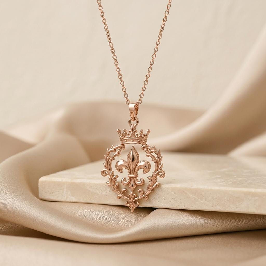 Sovereign Fleur Crest Pendant | 925 Sterling Silver | Royal Heraldry Jewelry | Empowerment Gift for Her