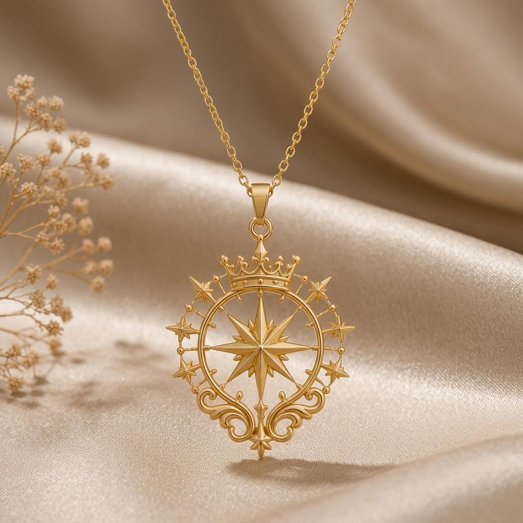 Queen Star Halo Pendant | 925 Sterling Silver | Celestial Royal Compass | Empowerment Guidance Gift